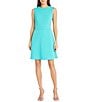 Color:Ceramic - Image 1 - Stretch Crepe Round Neckline Sleeveless Fit and Flare Mini Dress