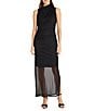 Color:Black - Image 1 - Stretch Mesh High Neckline Sleeveless Dress