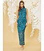 Color:Aqua Blue - Image 4 - Stretch Printed Mesh High Neckline Sleeveless Dress