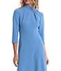 Color:Blue Bonnet - Image 3 - Twisted Mock Neck Stretch Crepe A-Line 3/4 Sleeve Dress