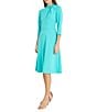 Color:Ceramic - Image 3 - Twisted Mock Neck Stretch Crepe A-Line 3/4 Sleeve Dress