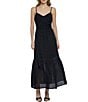 Color:Black - Image 1 - V-Neck Sleeveless Gathered Waist Tiered Maxi Dress