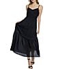 Color:Black - Image 3 - V-Neck Sleeveless Gathered Waist Tiered Maxi Dress
