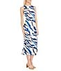 Donna Morgan Zebra Print Crew Neck Sleeveless Sheath Self Tie Midi Dress, Color:Ivory/Blue - Image 3