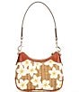 Color:Brown/White - Image 2 - Coated Italian Cotton Small Hobo Bag