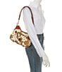 Color:Brown/White - Image 4 - Coated Italian Cotton Small Hobo Bag