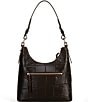 Dooney & Bourke Denison Bryce Crocodile Embossed Leather Hobo Bag, Color:Espresso - Image 2