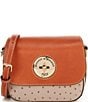 Color:Light Taupe - Image 1 - Embossed Ostrich Leather Crossbody Bag
