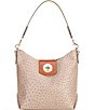 Color:Light Taupe - Image 1 - Embossed Ostrich Leather Hobo Bag