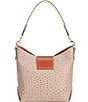 Color:Light Taupe - Image 2 - Embossed Ostrich Leather Hobo Bag