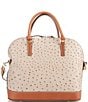 Color:Light Taupe - Image 2 - Ostrich Collection Domed Zip Satchel Bag