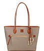 Dooney & Bourke Pebble Collection Leather Contrast Trim Tote Bag, Color:Taupe - Image 1