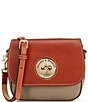 Color:Taupe - Image 1 - Pebble Turnlock Flap Saddle Crossbody Bag