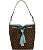 Dooney & Bourke Signature Blakely Collection Tasha Logo Drawstring Contrast Trim Bucket Bag, Color:Brown T Moro Aqua - Image 1