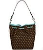 Dooney & Bourke Signature Blakely Collection Tasha Logo Drawstring Contrast Trim Bucket Bag, Color:Brown T Moro Aqua - Image 2