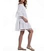 Color:White - Image 3 - Cotton Solid Off-The-Shoulder Smocked Pom Pom Tiered Cover-Up Dress