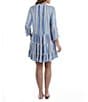 Color:White/Blue - Image 2 - Gauze Stripe Print Tiered Hem Cover-Up Dress