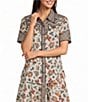 Double D Ranch Hardcore Western Cowboy Graffiti Print Point Collar Short Sleeve Coordinating Top - Image 1