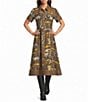 Double D Ranch Oil Camp Linen Blend Button Front Short Sleeve A-Line Midi Dress - Image 1