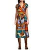 Double D Ranch Women Of The Range Printed V-Neck Short Sleeve Wrap Midi Dress, Color:Print - Image 1