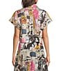 Double D Ranch Woven Cowboy Graffiti Print Collar Short Sleeve Top - Image 2