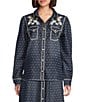 Double D Ranch Woven Embroidered Point Collar Long Sleeve Coordinating Blouse, Color:Denim - Image 1