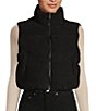 Color:Black - Image 1 - Corduroy Zip Up Crop Puffer Vest