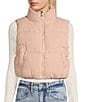 Color:Dusty Pink - Image 1 - Corduroy Zip Up Crop Puffer Vest