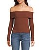 Double Zero Cropped Ribbed Knit Off-The-Shoulder Long Sleeve Top - Image 1