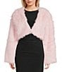 Double Zero Faux Fur Cropped Jacket, Color:Light Pink - Image 3