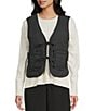 Double Zero Quilted Tie Front Patch Pocket Vest, Color:Black - Image 1