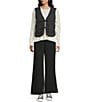 Double Zero Quilted Tie Front Patch Pocket Vest, Color:Black - Image 4
