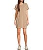 Double Zero Round Neck Cuffed Short Sleeve Pocket T-Shirt Mini Dress, Color:Dark Taupe - Image 1