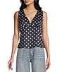 Double Zero Satin Polka Dot V-Neck Top - Image 1