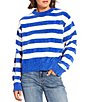 Double Zero Striped Long Sleeve Sweater, Color:Cobalt/Whip Cream - Image 1