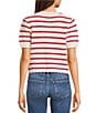 Double Zero Striped Short Sleeve Scalloped Button Front Cropped Sweater - Image 2