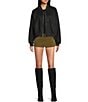 Double Zero Suede Collared Full Zip Bomber Jacket, Color:Black - Image 3