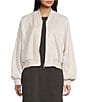 Double Zero Suede Collared Full Zip Bomber Jacket, Color:Cream - Image 1