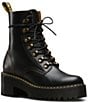 Color:Black - Image 1 - Leona Smooth Leather Chunky Lug Sole Platform Heel Combat Boots