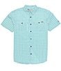 Color:Ceramic Teal - Image 1 - Frat Tattersall Performance Stretch Short Sleeve Woven Shirt