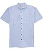 Color:Marina Blue - Image 1 - Seersucker Stripe Performance Short Sleeve Woven Shirt