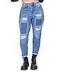 Color:Blue - Image 1 - Dream High Rise Patchwork Distressed Jeans
