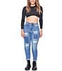 Color:Blue - Image 4 - Dream High Rise Patchwork Distressed Jeans