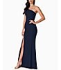 Color:Midnight Blue - Image 3 - Amy Asymmetrical One Shoulder Neck Front Slit Sleeveless Gown