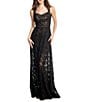 Color:Black - Image 1 - Anabel Sequin Embroidered Floral Sweetheart Neck Sheer Sleeveless A-Line Gown