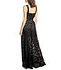 Color:Black - Image 2 - Anabel Sequin Embroidered Floral Sweetheart Neck Sheer Sleeveless A-Line Gown
