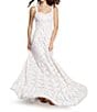 Color:Off White - Image 1 - Anabel Sequin Embroidered Floral Sweetheart Neck Sheer Sleeveless A-Line Gown