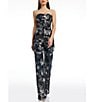 Color:Navy Multi - Image 1 - Andy Sequin Strapless Wide Leg Jumpsuit