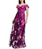 Dress the Population Aurea Off-The-Shoulder 3D Floral Applique Mesh A-Line Gown, Color:Dark Magenta Multi - Image 3