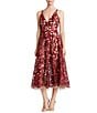 Color:Berry/Nude - Image 1 - Blair Sequin Embroidered Mesh V-Neck Sleeveless A-Line Dress